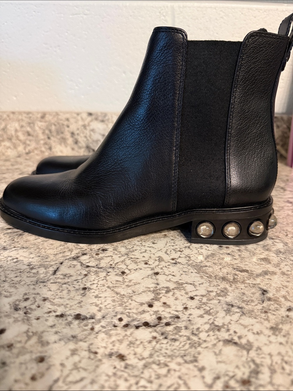 Louise et Cie black ankle boot with heel detail worn once only inside